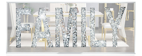Family Sign Wall Decor, Glass Family Signs with HD Mirror Image and Crystal Diamond, Framed Wall Pediments For Home Decor Aesthetic And Minimalist Wall Art (Glass)