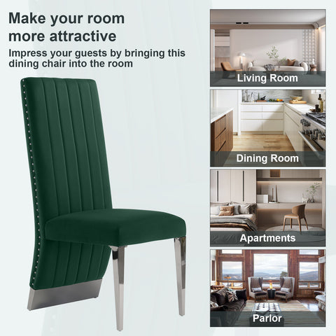 Upgrade your dining space with AUZ exquisite dark green velvet dining chairs. Featuring unique black mirrored chair legs, high backrests, and plush channel tufting, these chairs offer a luxurious and stylish seating solution. The versatility of these chairs extends beyond the dining room, making them suitable for various settings. In this blog post, we will explore the benefits of our Dark green velvet dining chairs and provide suggestions on how to best complement them in your decor. 1. The Benefits of dark green Velvet Dining Chairs: - Luxurious Aesthetics: The dark green velvet upholstery exudes opulence and sophistication, instantly elevating the ambiance of your dining area. - Comfortable Support: The high backrest provides ample support, ensuring a comfortable seated experience during long meals or gatherings. - Durable Construction: With their heavy-duty design, these dining chairs are built to last, offering reliable and sturdy seating for any occasion. 2. Accentuating Elegance: Unique Black Metal Polished Legs: The pairing of the Dark green velvet with the distinctive black metal polished legs creates an eye-catching contrast that adds a touch of modernity to the overall design. This combination creates a sense of balance and visual interest, making the dining chairs stand out as a statement piece in any room. 3. Versatility and Beyond: Apart from the dining room, AUZ dark green velvet dining chairs can be used in various settings, expanding their utility beyond traditional dining seating: - Living Room Chair: Place these chairs in your living room to infuse elegance and provide extra seating for guests. - Makeup Vanity Chair: Create a glamorous and comfortable setup in your bedroom by using one of these chairs as a stylish makeup vanity seat. - Reception Area Seating: Impress visitors in your office or high-end establishment with these chic dining chairs, offering both comfort and sophistication. 4. Additional Benefits and Extended Uses: - Easy to Clean: The velvet upholstery of the dining chairs is stain-resistant and easy to maintain, ensuring long-lasting beauty. - Enhancing Small Spaces: The sleek and streamlined design of these chairs makes them suitable for smaller dining areas, maximizing space without compromising style. - Mix and Match: For a more eclectic look, consider mixing dark green velvet dining chairs with chairs of different colors, materials, or styles, creating a captivating visual contrast. Conclusion: AUZ Dark green velvet dining chairs with their unique black metal polished legs offer the perfect combination of elegance, versatility, and comfort. From formal dining spaces to stylish living rooms, these chairs seamlessly blend functionality and aesthetics. Elevate your dining experience and enrich your decor with these luxurious yet versatile dining chairs.