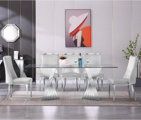 Title: Elevate Your Dining Space with Light Grey Velvet Dining Chairs  Introduction: Adding a touch of elegance and sophistication to your dining space is now possible with the Light Grey Velvet Dining Chairs. These stylish chairs boast a combination of silver grey gloss velvet upholstery and silver mirror metal legs, creating a modern and futuristic aesthetic. Not only do they enhance the visual appeal of your dining area, but they also provide ample comfort and support for a truly enjoyable dining experience.  Benefits of Light Grey Velvet Dining Chairs:  1. Stylish and Contemporary Design: The silver grey gloss velvet upholstery combined with the silver mirror metal legs gives these chairs a sleek and sophisticated look. This modern and future-oriented design creates a sense of openness, making your dining space appear bigger and brighter.  2. Eye-Catching Backrest Design: The unique diamond-shaped texture and the silver top decorated back of these chairs make them a captivating artwork in your room. The intricate detailing not only adds visual interest but also serves as a focal point, attracting the attention of your guests.  3. Comfort and Durability: The dining chairs feature a stable stainless steel frame, ensuring durability and longevity. The high-quality sponge filling provides a comfortable seating experience, allowing you and your guests to relax and enjoy your meals without any discomfort. With a weight capacity of 550 lbs, these chairs are sturdy and suitable for various body types.  Matching Suggestions:  1. Neutral and Versatile: The light grey velvet upholstery of these dining chairs allows for effortless integration into various interior styles. Whether your dining space follows a contemporary, modern, or even minimalist aesthetic, these chairs will seamlessly blend in and complement your existing decor.  2. Monochromatic Elegance: Create a sophisticated and cohesive look by pairing the light grey velvet dining chairs with a sleek and minimalist dining table in silver or white. This monochromatic color scheme gives your dining space a timeless and elegant appeal.  3. Bold Accents: If you prefer a more eclectic and vibrant dining area, consider adding bold accents through accessories or other furniture pieces. For example, pairing the light grey velvet chairs with a vibrant colored table or bold patterned curtains can create a visually striking and unique dining space.  Conclusion:  The Light Grey Velvet Dining Chairs offer both style and comfort, elevating your dining space to new heights. With their silver grey gloss velvet upholstery, silver mirror metal legs, and eye-catching backrest design, these chairs serve as an artwork in your room while providing a comfortable seating experience. Whether your interior style is contemporary, modern, or eclectic, these chairs seamlessly blend in and add a touch of elegance. Invest in the Light Grey Velvet Dining Chairs to transform your dining space into a sophisticated and inviting area for memorable meals and gatherings.