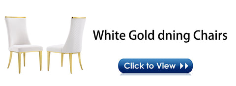 Title: Enhance Your Dining Experience with White Gold Velvet Dining Chairs  Introduction: Transform your dining space into a luxurious haven with the White Gold Velvet Dining Chairs. These chic chairs boast a combination of white gloss velvet upholstery and gold mirror metal legs, creating a stylish and futuristic look. With their unique backrest design and comfortable structure, these chairs not only elevate the aesthetics of your dining area but also offer a cozy and inviting seating experience.  Benefits of White Gold Velvet Dining Chairs:  1. Sophisticated and Modern Design: The white gloss velvet upholstery paired with the gold mirror metal legs gives these chairs a sleek and sophisticated appearance. The metallic texture adds a touch of elegance and modernity, making your dining space appear more spacious and brighter.  2. Eye-Catching Backrest Design: The diamond-shaped texture and gold top decorated back of these chairs serve as an artistic focal point in your room. This unique design element attracts attention and adds visual interest, creating a captivating ambiance for your dining area.  3. Comfort and Durability: The dining chairs feature a stable stainless steel frame, ensuring durability and long-lasting performance. The high-quality sponge filling provides optimal comfort and support, allowing you and your guests to relax and enjoy your meals to the fullest. With a weight capacity of 550 lbs, these chairs are sturdy and suitable for various body types.  Matching Suggestions:  1. Elegant and Glamorous: The white gold velvet dining chairs effortlessly exude elegance and glamour. Pair them with a sleek and glossy white dining table to create a sophisticated and refined look. Incorporate gold accents through accessories, such as tableware or a chandelier, to enhance the luxurious ambiance further.  2. Monochrome Harmony: Achieve a harmonious and cohesive dining space by pairing the white gold velvet chairs with a white or light-colored table. This monochromatic combination creates an airy and clean aesthetic, allowing the chairs to take center stage.  3. pops of Color: Add a pop of color to your dining area by introducing vibrant accent pieces, such as colorful artwork, patterned curtains, or vibrant upholstery for other furniture. The white gold velvet chairs act as a neutral base, allowing the colorful elements to stand out and create a dynamic and lively atmosphere.  Conclusion:  The White Gold Velvet Dining Chairs offer a perfect blend of style, comfort, and elegance. With their white gloss velvet upholstery, gold mirror metal legs, and eye-catching backrest design, these chairs serve as art pieces in your dining area. Their comfortable structure and durable construction ensure a delightful dining experience for you and your guests. Whether you prefer an elegant and glamorous look or a harmonious and colorful ambiance, these chairs will effortlessly elevate your dining space to new levels of sophistication. Embrace the luxurious charm of the White Gold Velvet Dining Chairs and enjoy memorable meals in style.