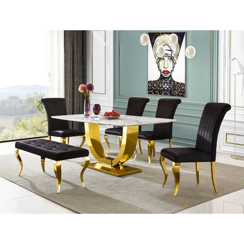 Elevate Your Dining Space with AUZ Black Velvet Dining Chairs and Gold Mirrored Legs  Upgrade your dining experience with AUZ Black Velvet Dining Chairs. Discover the perfect combination of modern luxury and exquisite style in these stunning chairs that effortlessly transform any dining space.  Luxurious Design: AUZ Black Velvet Dining Chairs feature a sleek and glamorous design. The black velvet upholstery paired with gold mirrored stainless steel legs creates an atmosphere of sophistication and calm. This combination of colors and textures adds a touch of elegance to your dining room.  Comfortable Seating: Sink into the softness of these chairs' plush velvet upholstery. The vertical texture and curved backrest not only make a visual statement but also provide exceptional comfort and support. With AUZ Black Velvet Dining Chairs, you can enjoy long hours of dining or entertaining in utmost comfort.  Durable Construction: Crafted with precision and attention to detail, these chairs boast exquisite cabriole front legs and slightly bent backward rear legs made of gold mirrored stainless steel. The polished metal legs not only enhance the chair's elegance but also ensure durability and stability.  Versatile Style: The AUZ Black Velvet Dining Chairs effortlessly blend with various decor styles, making them a versatile choice for any dining space. Whether your interior design is modern or traditional, these chairs will seamlessly complement your existing decor, creating a cohesive and visually stunning atmosphere.  Perfect for Entertaining: With a weight capacity of 550 LB, these chairs are designed to accommodate your guests comfortably. Whether you're hosting a formal dinner party or enjoying everyday meals with your family, AUZ Black Velvet Dining Chairs will elevate every dining experience.  Conclusion: Elevate your dining space with AUZ Black Velvet Dining Chairs and their gold mirrored stainless steel legs. The luxurious design, comfortable seating, and durable construction make these chairs the epitome of modern elegance. Whether you're hosting a lavish dinner party or simply enjoying meals with your loved ones, AUZ Black Velvet Dining Chairs will enhance your dining experience and impress your guests. Upgrade your dining space today and indulge in the perfect combination of style and comfort.