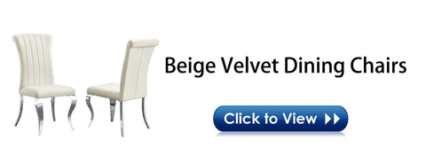 Title: Enhance Your Dining Space with AUZ Beige Velvet Dining Room Chairs in Vertical Texture High Back  Introduction: When it comes to designing your dining space, finding the perfect combination of style, comfort, and durability is essential. AUZ presents its Beige Velvet Dining Room Chairs in Vertical Texture High Back, upholstered with silver mirrored stainless steel legs. This stylishly designed chair not only adds a touch of sophistication to your dining area but also provides a comfortable seating experience. Let's delve deeper into the features that make these chairs an excellent choice for your dining room.  Stylish Design: The AUZ Beige Velvet Dining Room Chairs captivate attention with their impressive design. The combination of beige velvet upholstery and silver metal legs creates a visually striking appearance. The vertical texture and curled backrest add a strong sense of dimension and elegance to the chairs. With their sleek and modern design, these chairs seamlessly blend into any contemporary dining space.  Velvet Upholstery for Comfort: One of the standout features of these dining chairs is the soft cushion made of high-quality velvet and a gentle sponge. This upholstery ensures utmost comfort and support while you enjoy your meals. The plush velvet texture adds a touch of luxury to the dining experience, making it even more enjoyable.  Polished Metal Legs: Built to last, the AUZ Beige Velvet Dining Room Chairs feature exquisite cabriole front legs and slightly bent backward rear legs made of silver mirrored stainless steel. These polished metal legs not only add to the chair's elegance but also provide sturdy support. Their durable construction ensures that these chairs will withstand regular use.  Kitchen & Dining Room Chairs: The AUZ Beige Velvet Dining Room Chairs have a weight capacity of 550 LB, making them suitable for various body types. Whether you're hosting a small gathering or a large dinner party, these chairs can accommodate all your guests' needs. Their modern style and sophisticated design elevate the overall aesthetic of your dining space.  A Perfect Match: To complete the harmonious look, AUZ also offers matching dining room benches in the same style as the dining chairs. This cohesive set ensures that your dining area is visually appealing and cohesive in design. By combining the AUZ Beige Velvet Dining Room Chairs and benches, you create a truly captivating and stylish atmosphere.  Conclusion: If you're seeking dining chairs that are not only visually stunning but also provide optimal comfort and durability, the AUZ Beige Velvet Dining Room Chairs in Vertical Texture High Back are an ideal choice. With their stylish design, velvet upholstery, and polished metal legs, these chairs elevate any dining space, adding a touch of sophistication. Additionally, the matching benches further enhance the overall aesthetic appeal of your dining area. Make a statement in style with AUZ dining chairs and create a dining experience that is both comfortable and visually impressive.