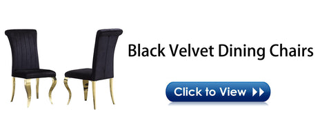 Elevate Your Dining Space with AUZ Black Velvet Dining Chairs and Gold Mirrored Legs  Upgrade your dining experience with AUZ Black Velvet Dining Chairs. Discover the perfect combination of modern luxury and exquisite style in these stunning chairs that effortlessly transform any dining space.  Luxurious Design: AUZ Black Velvet Dining Chairs feature a sleek and glamorous design. The black velvet upholstery paired with gold mirrored stainless steel legs creates an atmosphere of sophistication and calm. This combination of colors and textures adds a touch of elegance to your dining room.  Comfortable Seating: Sink into the softness of these chairs' plush velvet upholstery. The vertical texture and curved backrest not only make a visual statement but also provide exceptional comfort and support. With AUZ Black Velvet Dining Chairs, you can enjoy long hours of dining or entertaining in utmost comfort.  Durable Construction: Crafted with precision and attention to detail, these chairs boast exquisite cabriole front legs and slightly bent backward rear legs made of gold mirrored stainless steel. The polished metal legs not only enhance the chair's elegance but also ensure durability and stability.  Versatile Style: The AUZ Black Velvet Dining Chairs effortlessly blend with various decor styles, making them a versatile choice for any dining space. Whether your interior design is modern or traditional, these chairs will seamlessly complement your existing decor, creating a cohesive and visually stunning atmosphere.  Perfect for Entertaining: With a weight capacity of 550 LB, these chairs are designed to accommodate your guests comfortably. Whether you're hosting a formal dinner party or enjoying everyday meals with your family, AUZ Black Velvet Dining Chairs will elevate every dining experience.  Conclusion: Elevate your dining space with AUZ Black Velvet Dining Chairs and their gold mirrored stainless steel legs. The luxurious design, comfortable seating, and durable construction make these chairs the epitome of modern elegance. Whether you're hosting a lavish dinner party or simply enjoying meals with your loved ones, AUZ Black Velvet Dining Chairs will enhance your dining experience and impress your guests. Upgrade your dining space today and indulge in the perfect combination of style and comfort.