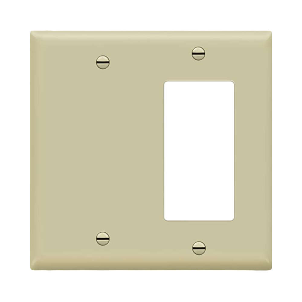 2-gang Combination Wall Plate, One Blank, One Decora, Ivory