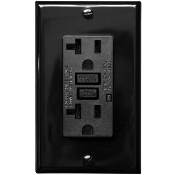 20 Amp Receptacle - GFCI Duplex Outlet - Black - Wall Plate Included