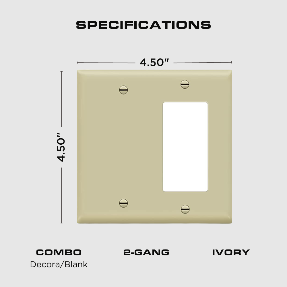 2-gang Combination Wall Plate, One Blank, One Decora, Ivory