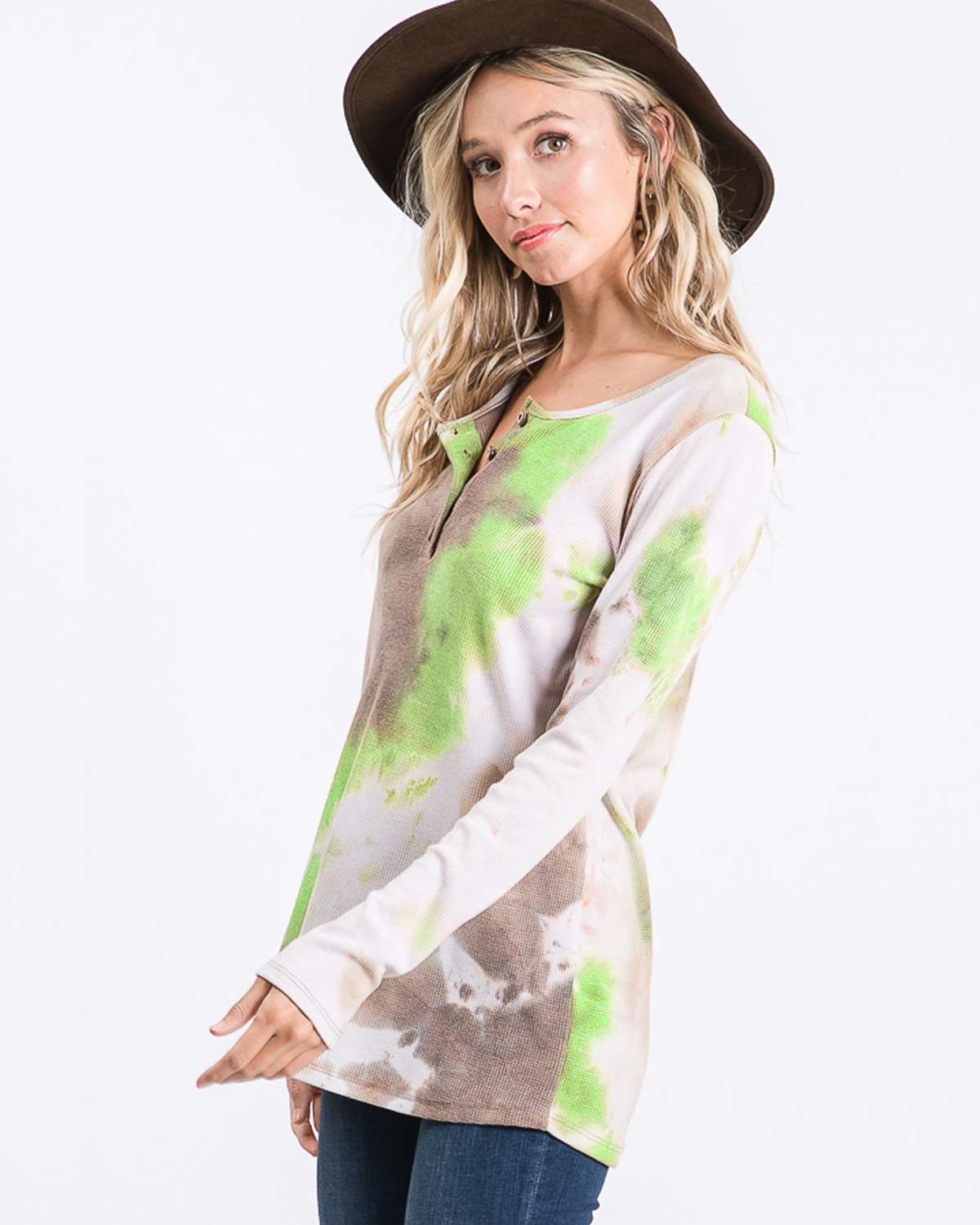 Fashion Tie-dye wind Leisure Round neck Long sleeve Fastener T-Shirts