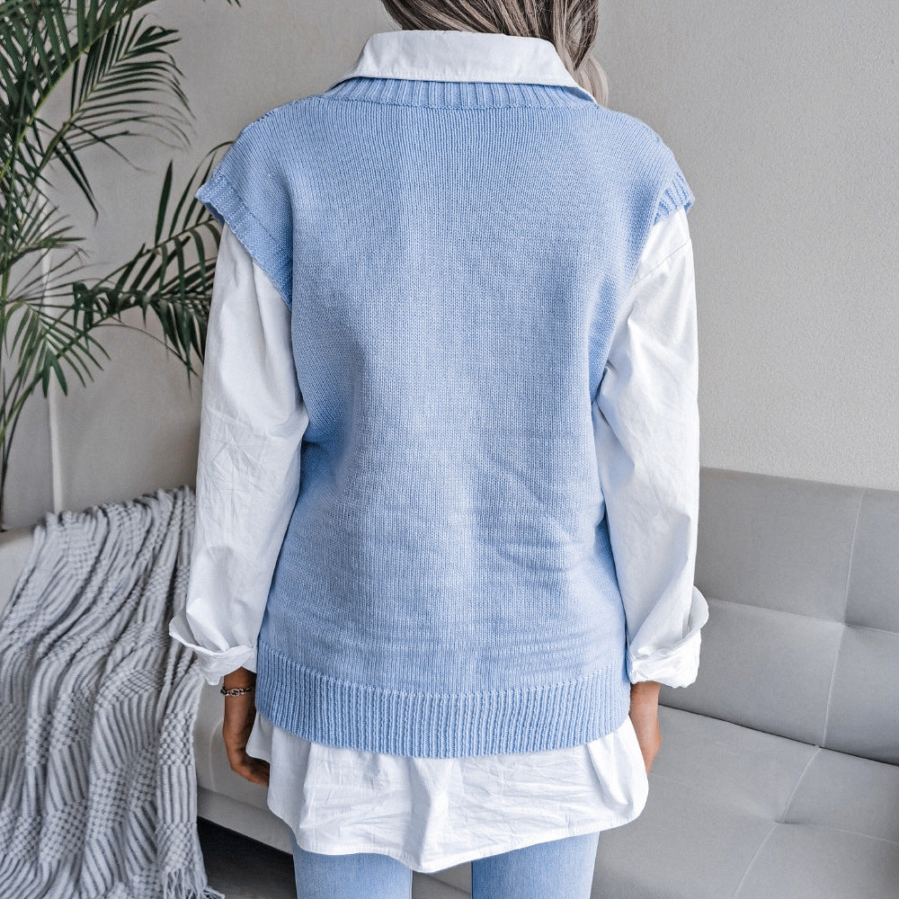Fashion v neck plain knit sleeveless sweater vests
