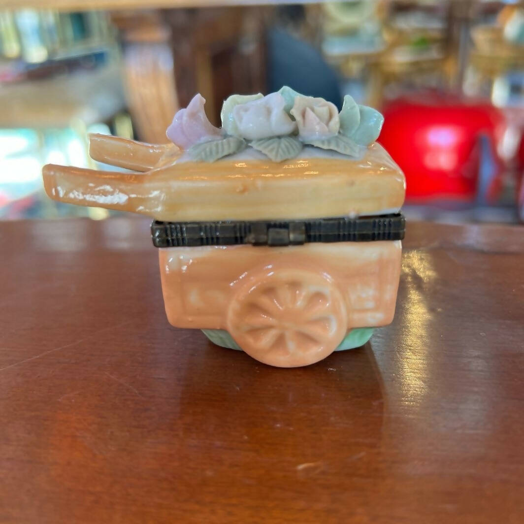 Vintage Capodimente porcelain Jewelry Casket Box with flower lid