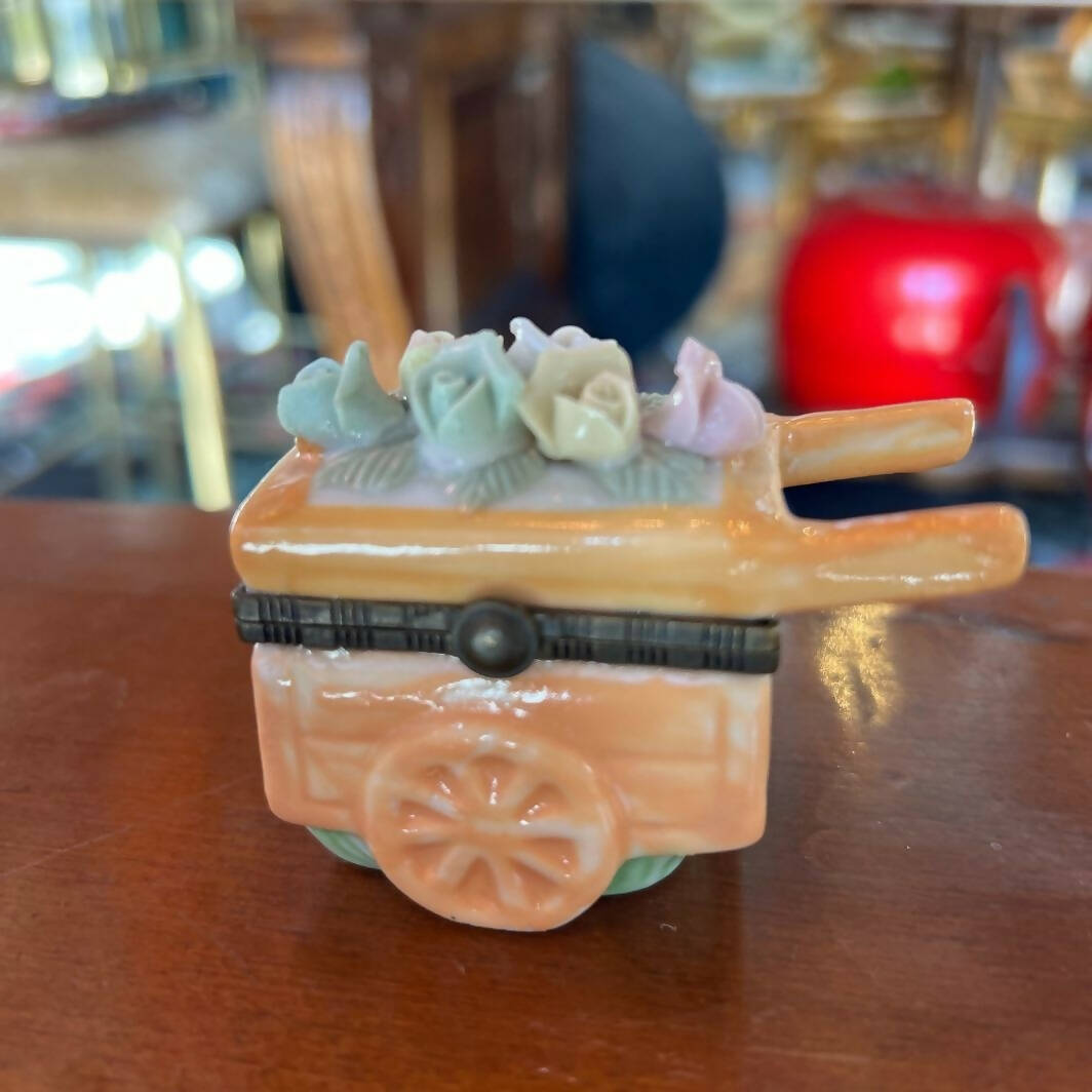 Vintage Capodimente porcelain Jewelry Casket Box with flower lid