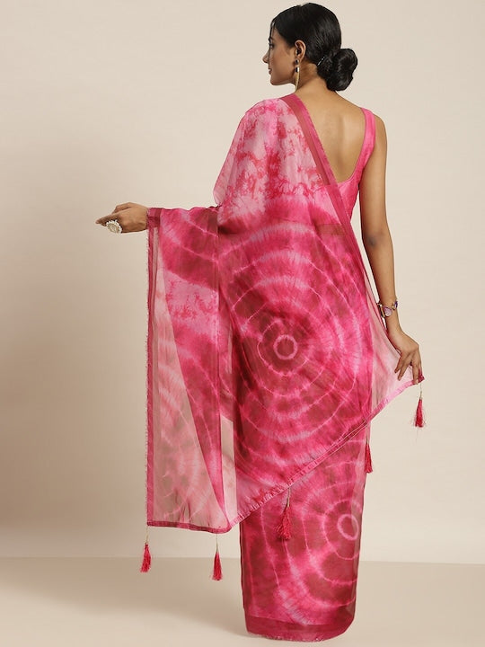 All about you Pink & White Tie and Dye Organza Saree