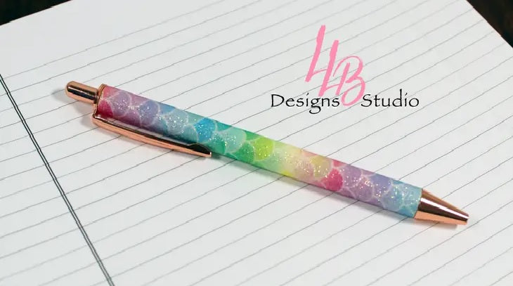 LLB Design - Rainbow Mermaid Glitter Clickable Pen