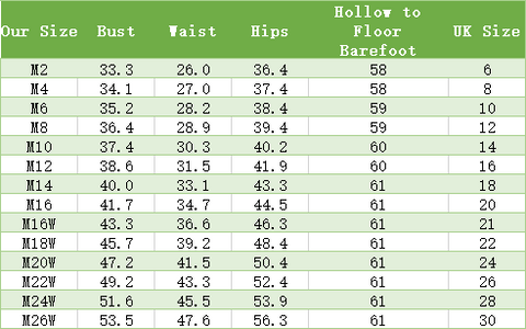 Uk41 Size Size Chart - Mondressy UK