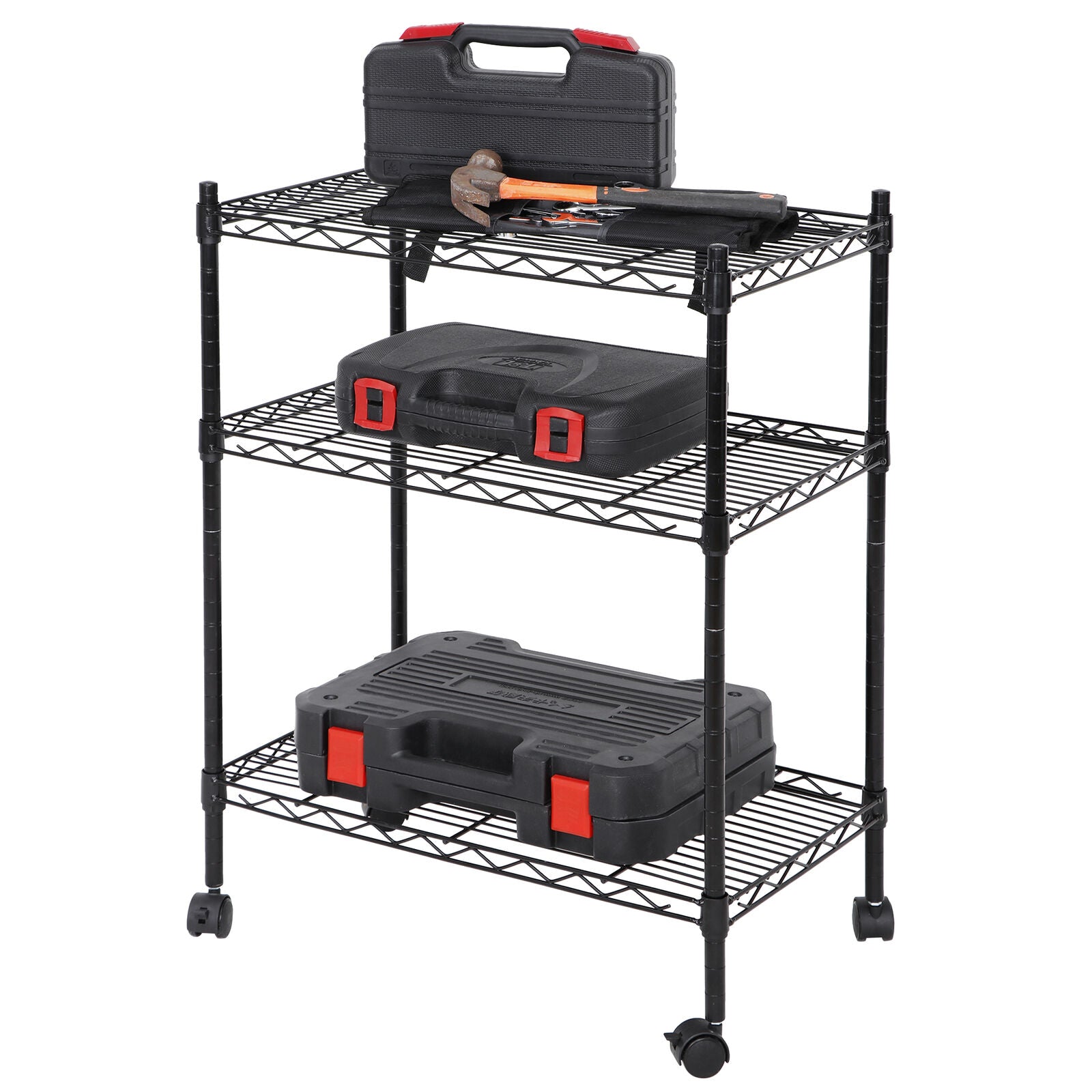 3-Tier Unit Wire Rack Shelving Storage Metal Organizer W/2