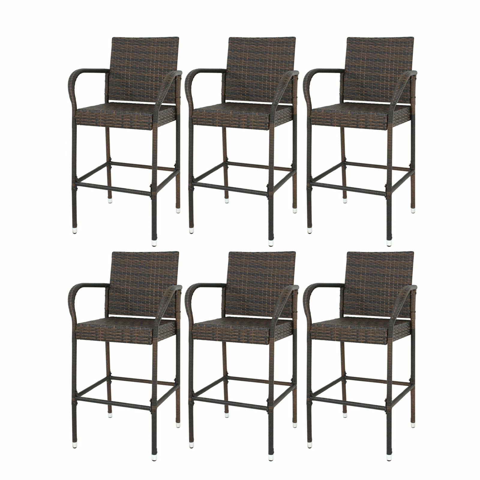 6PCS Wicker Rattan Barstools Backyard Patio Chairs Bar Stools Furniture Brown