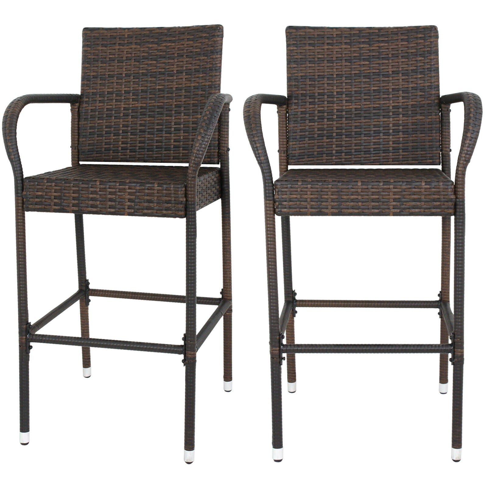 6PCS Wicker Rattan Barstools Backyard Patio Chairs Bar Stools Furniture Brown