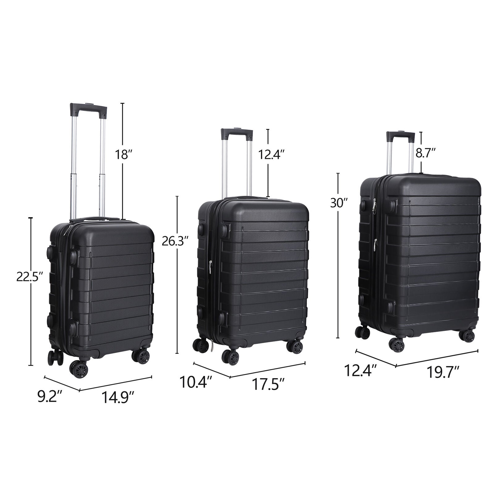 3PCS Carry on Luggage Set Travel Suitcase Hardside Spinner 22.5