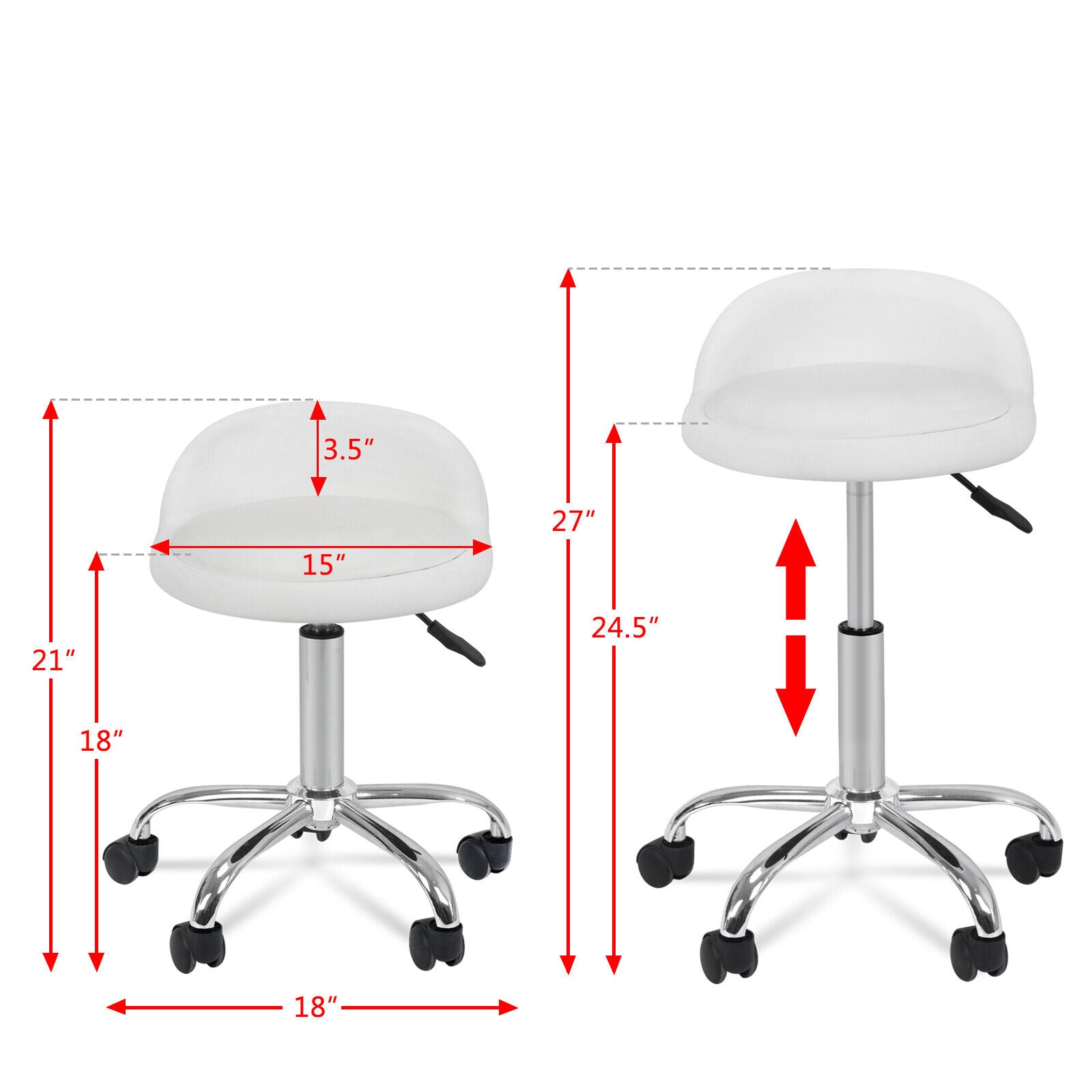 Adjustable Height Hydraulic Rolling Swivel Stool Spa Salon Chair with Back Rest