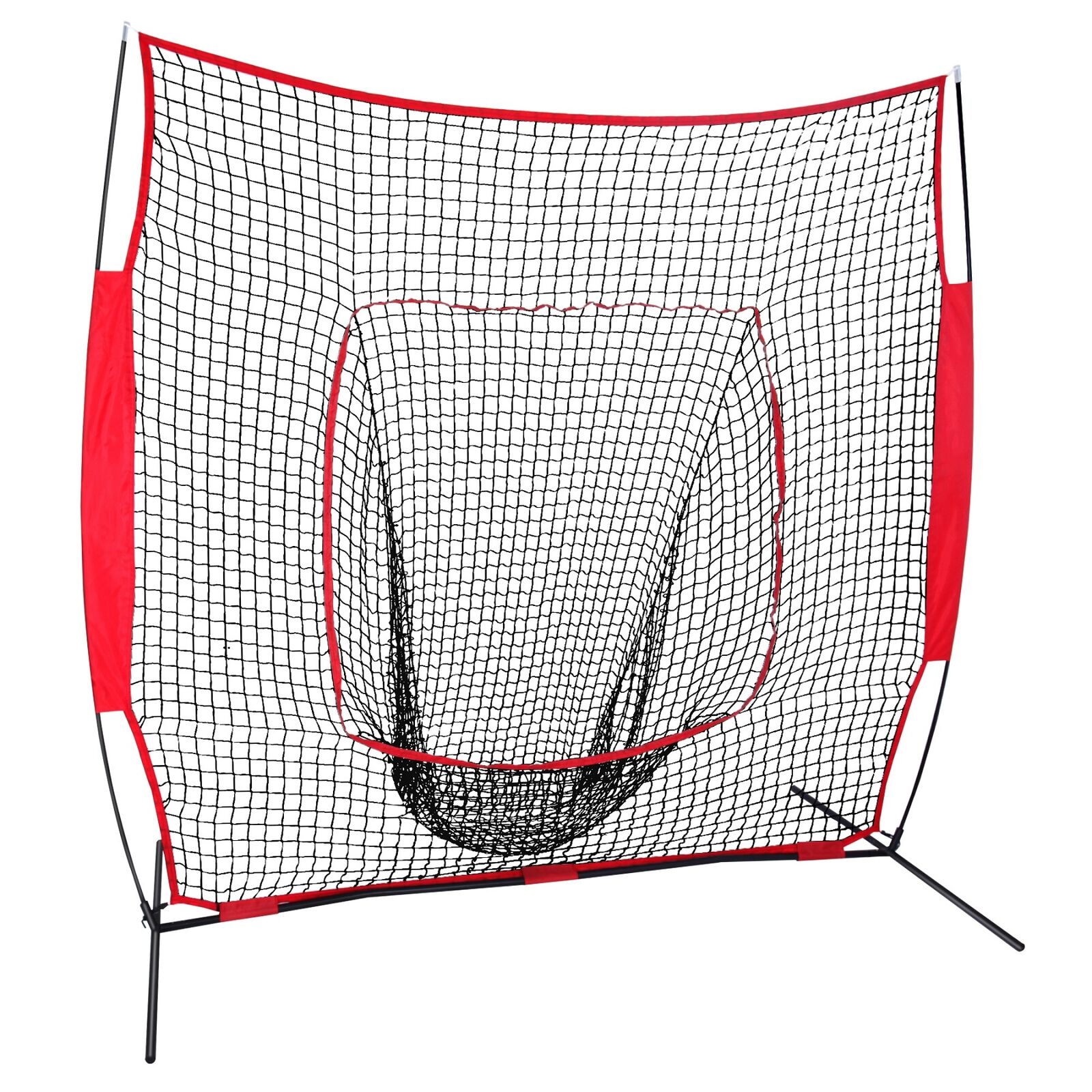 7x7 Hitting Baseball Softball Practice Net Bundle with Red Bag + Ball Caddy