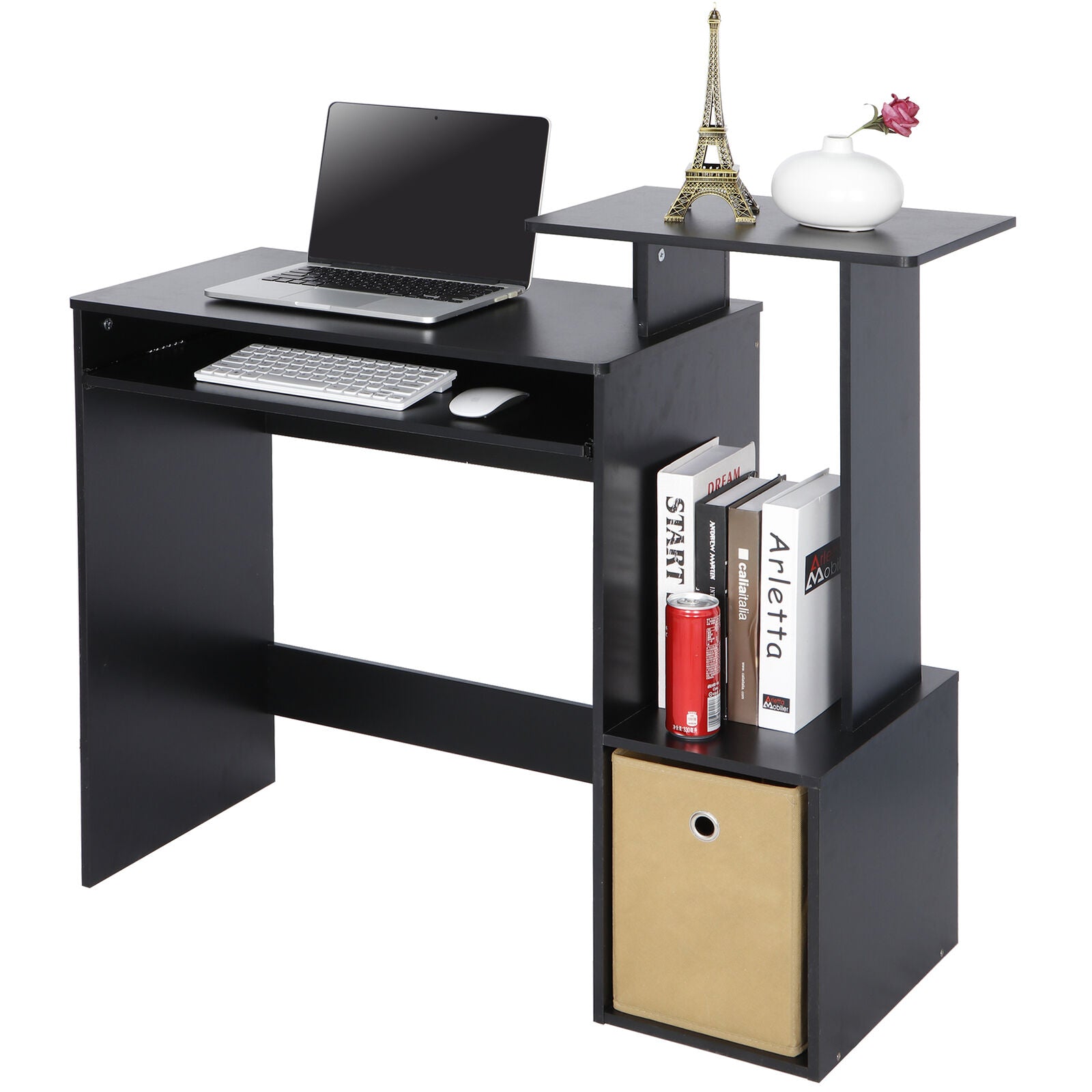 Sturdy Multipurpose Home Office Computer Writing Desk With Bookshelves Storage