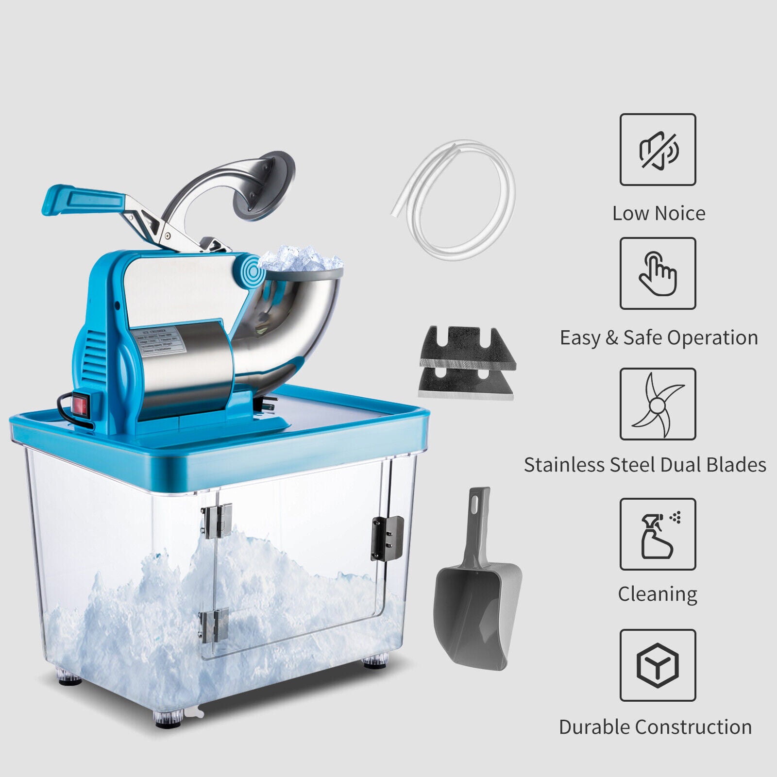 Electric Ice Shaver Ice Crusher Snow Cone Machine 660LBS/H w/Dual Blades ETL