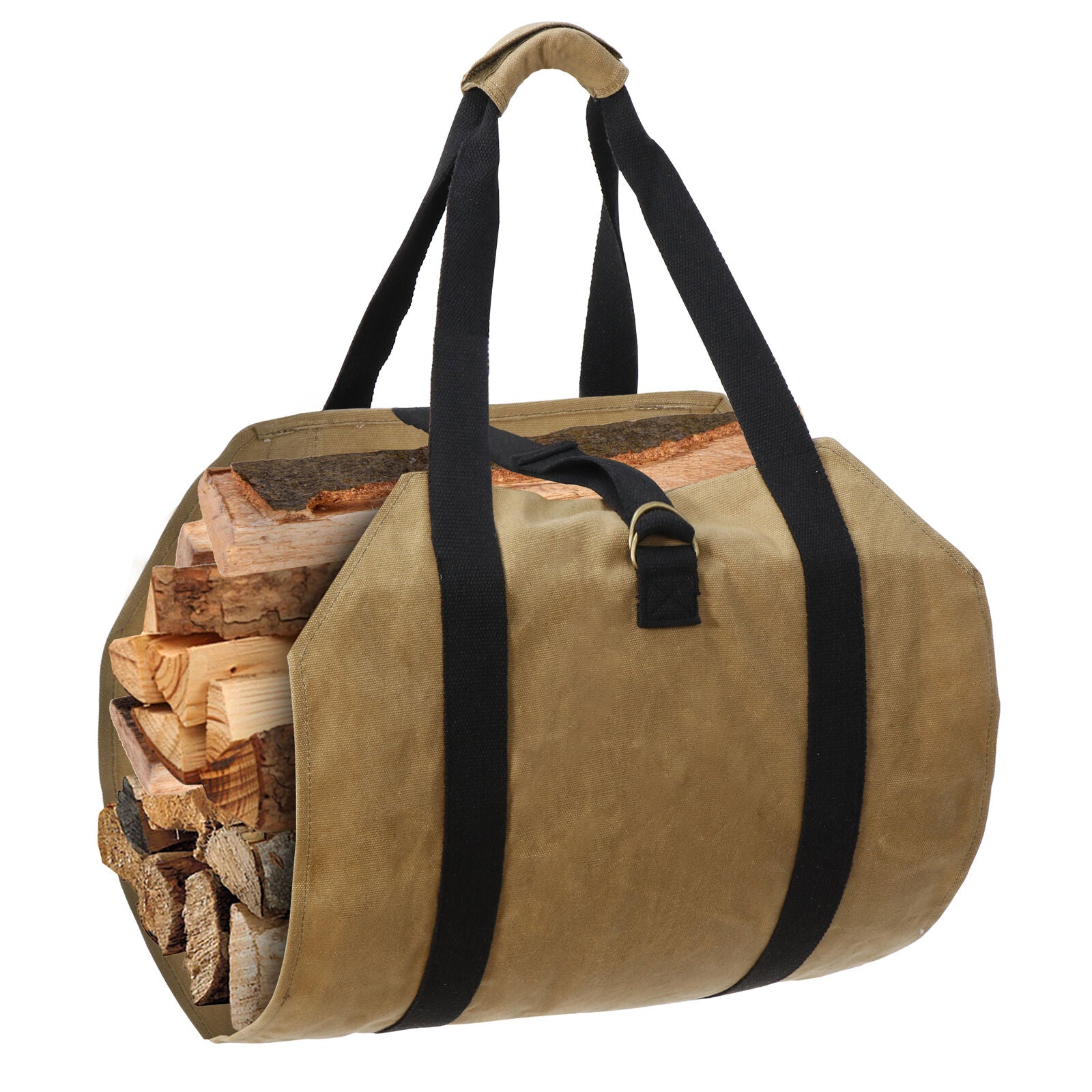 Firewood Bag Wax Canvas Camp Logging Wood Fireplace with with Security Strap