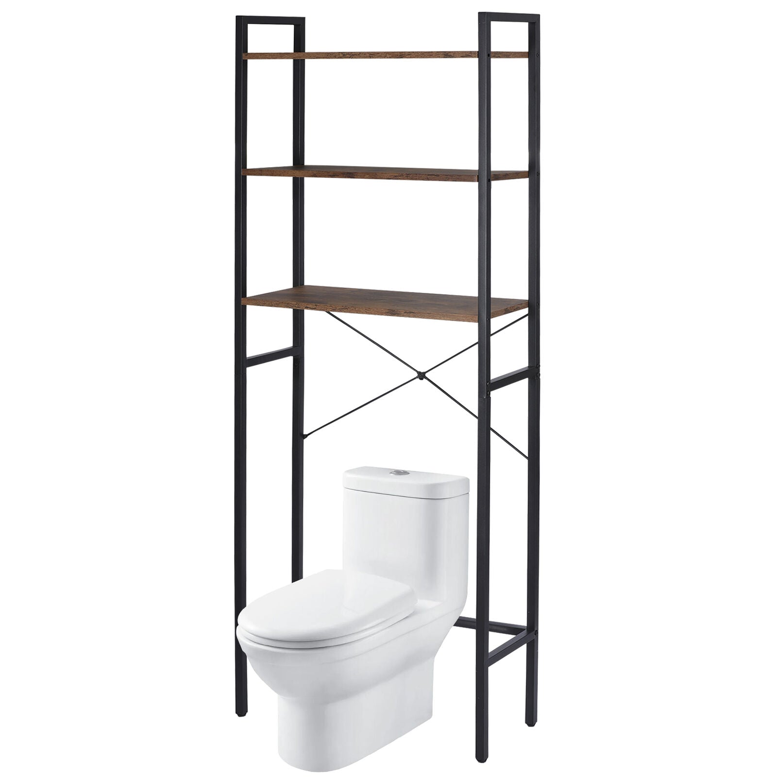 3-Tier Over The Toilet Storage MDF Bathroom Organizer Shelves Brown Freestanding