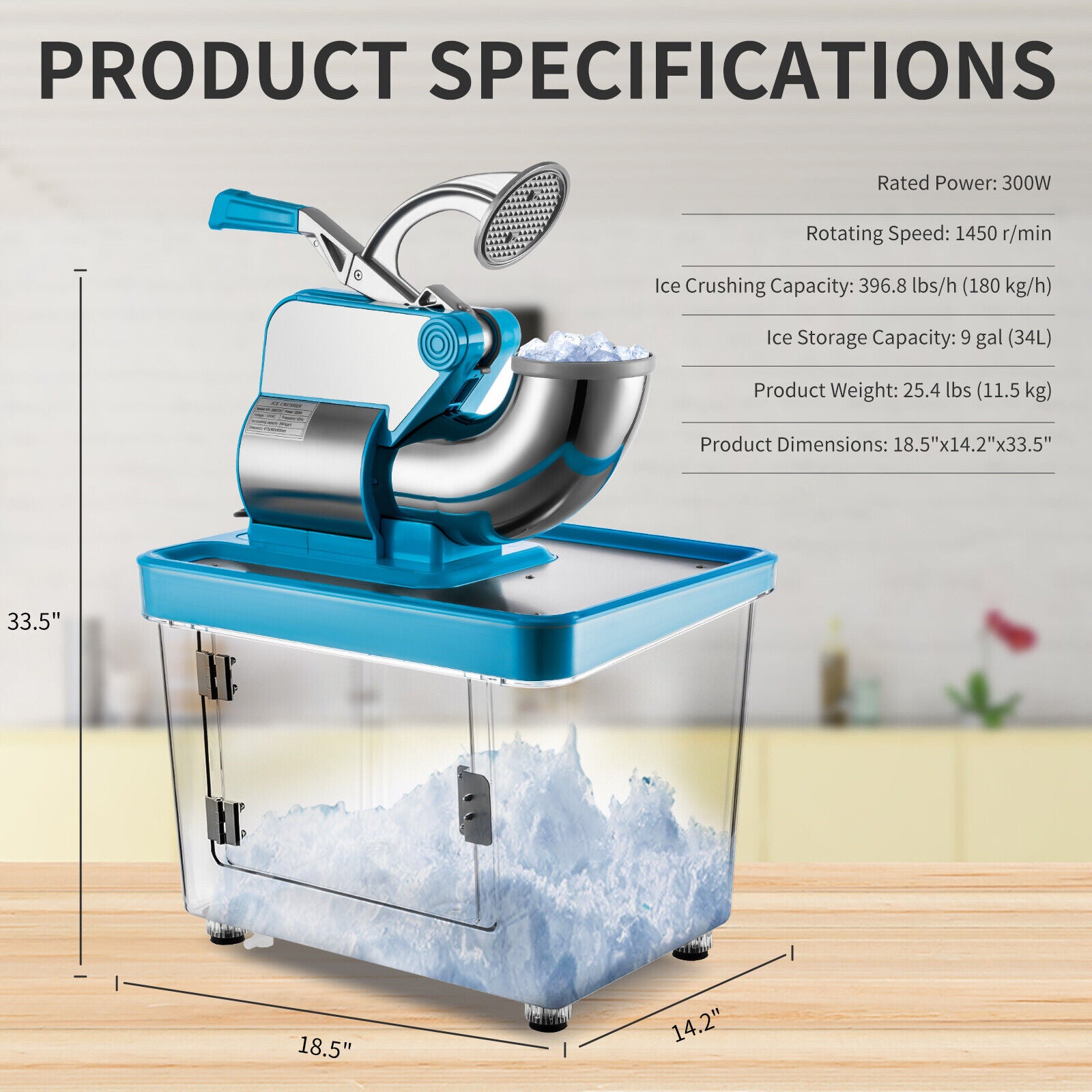 Electric Ice Shaver Ice Crusher Snow Cone Machine 660LBS/H w/Dual Blades ETL