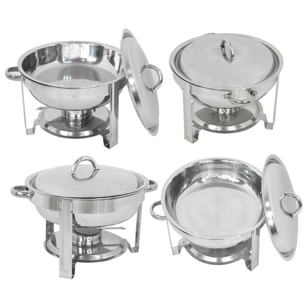 4 Pack Buffet Catering Stainless Steel Chafer Round Chafing Dish 5Qt Party Pack