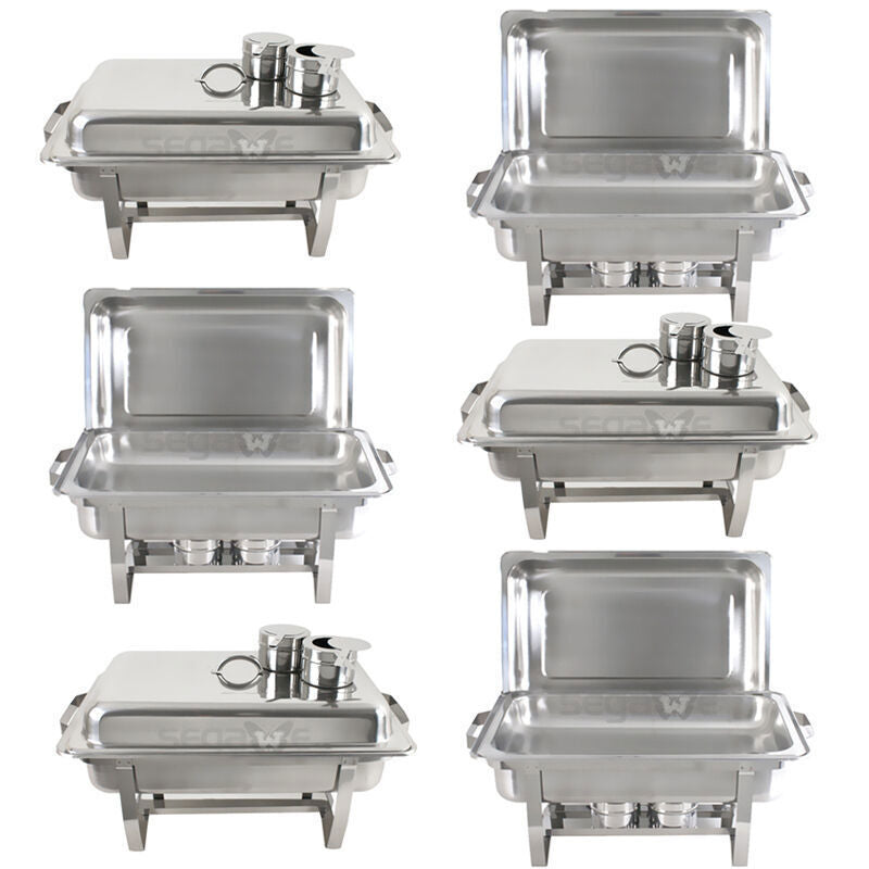 6 Pack 8QT Chafing Dish Stainless Steel Chafer Catering Food Warmer Buffet Set