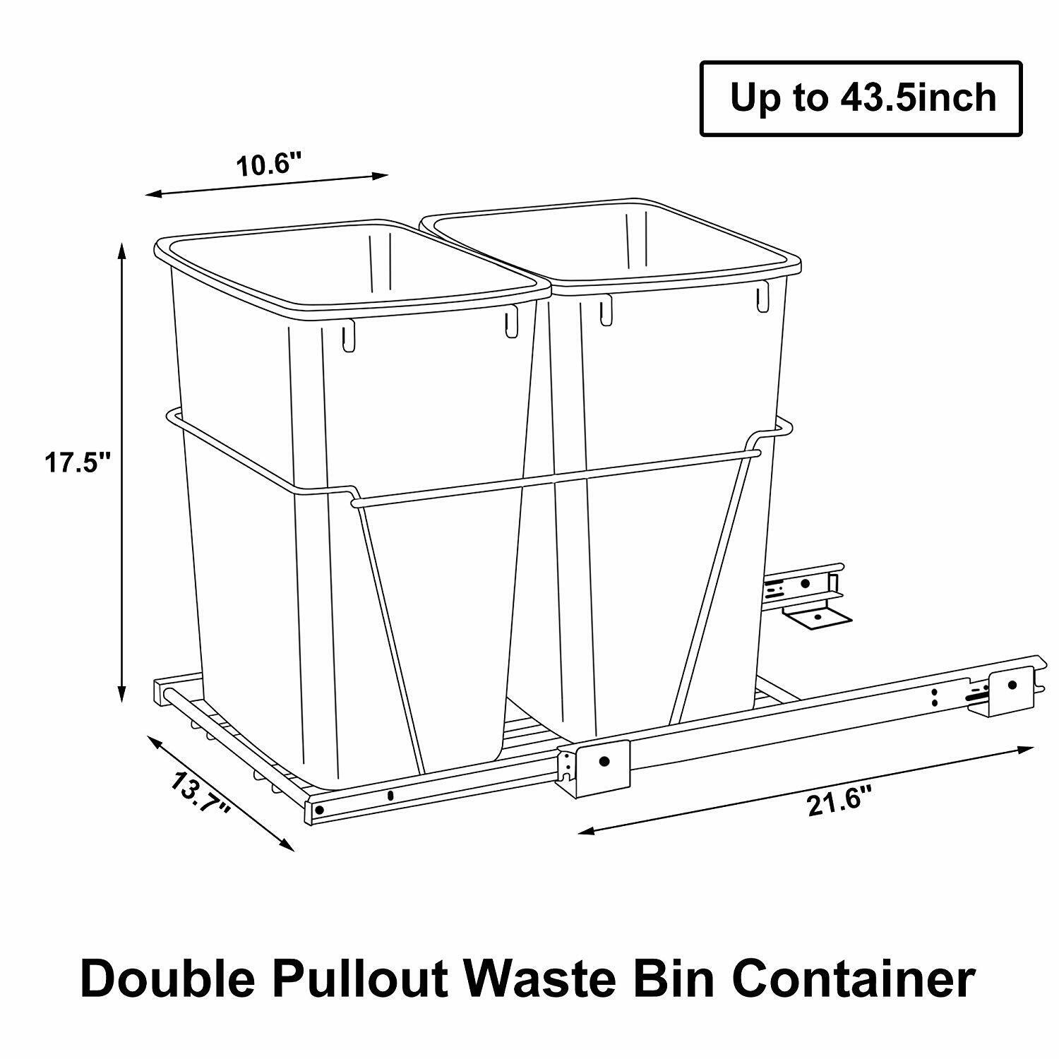 Double Pullout Trash Kitchen Container Can 35 Quart Under Counter Sliding Waste