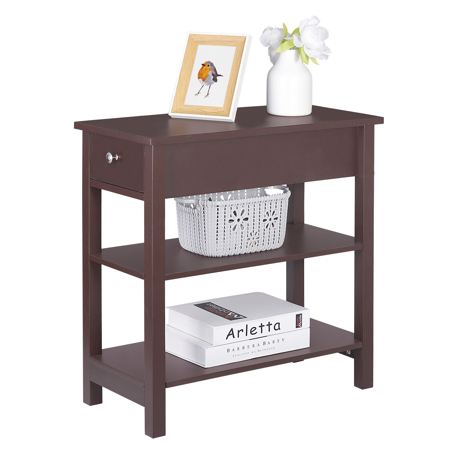 2X Open End Table Narrow Side Table Slim End Table for Living Room Bedroom Brown