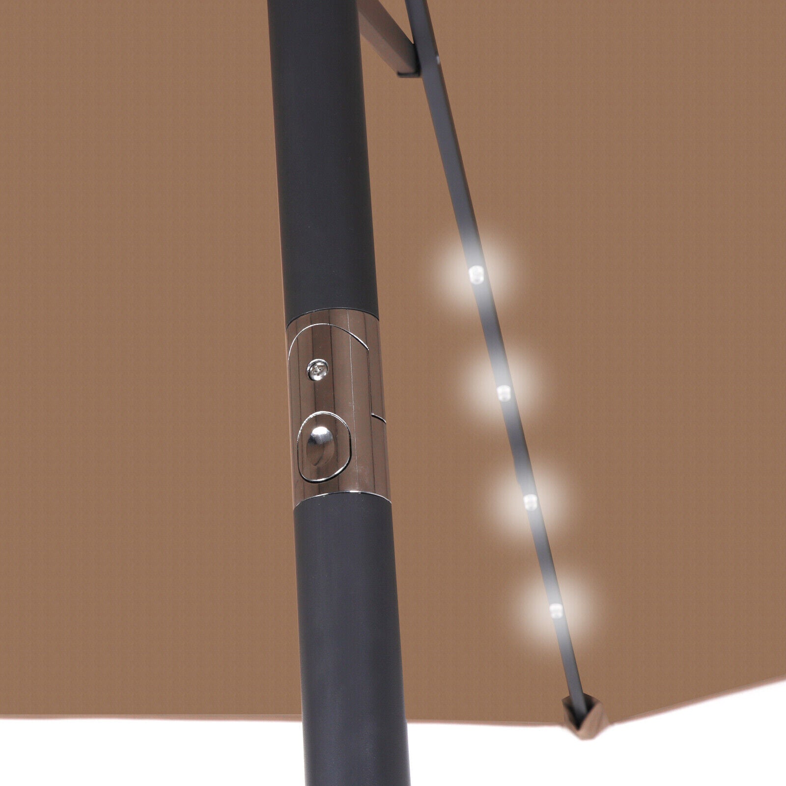 10FT Patio Solar Umbrella LED Patio Market Steel Tilt And Crank Outdoor Tan