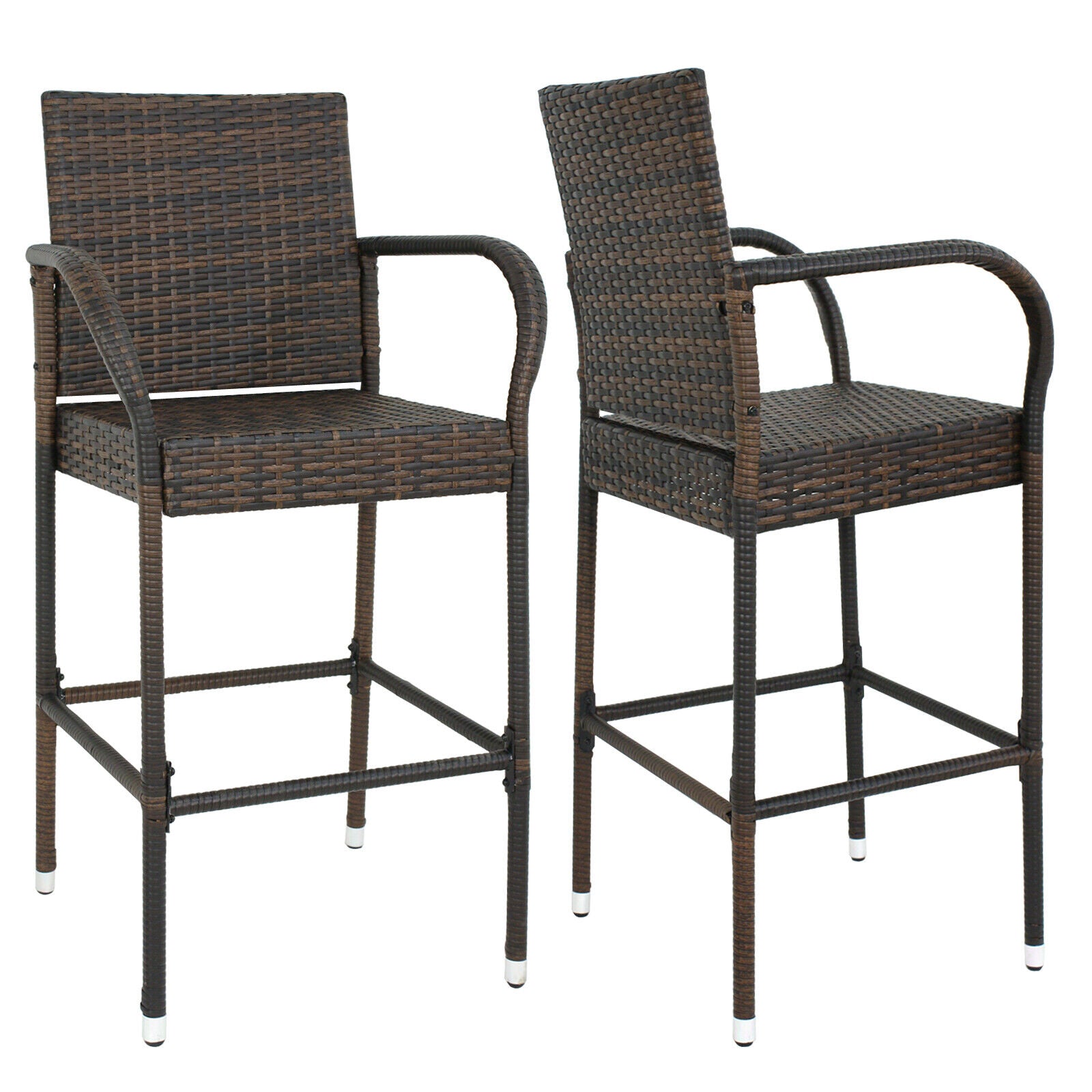 6PCS Wicker Rattan Barstools Backyard Patio Chairs Bar Stools Furniture Brown