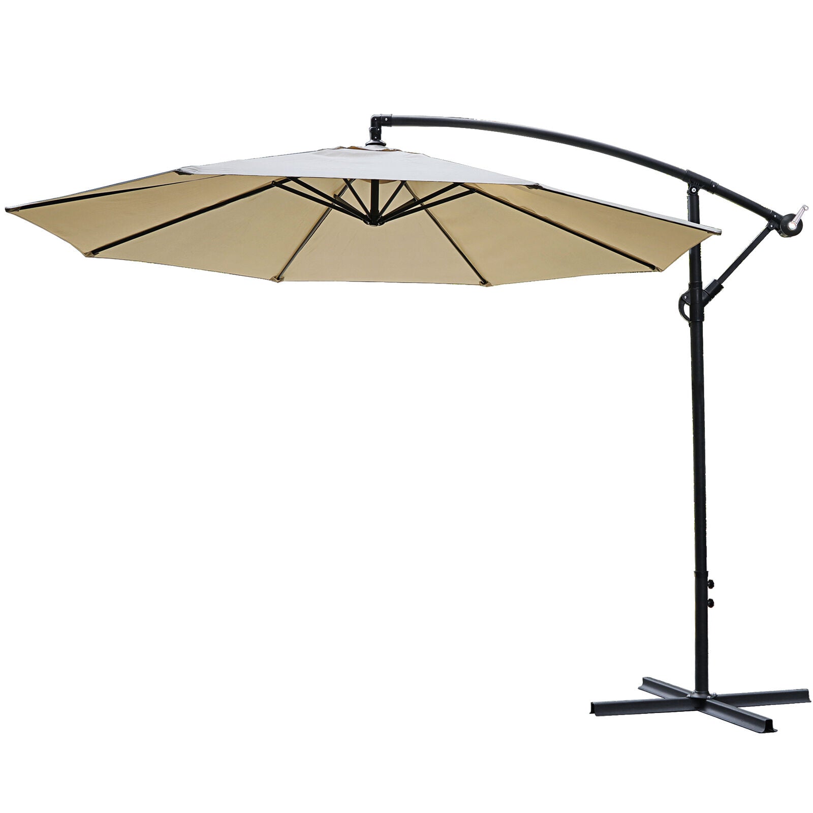 10ft Patio Umbrella Offset Market Umbrella Cantilever Hanging 8 Ribs Outdoor Tan