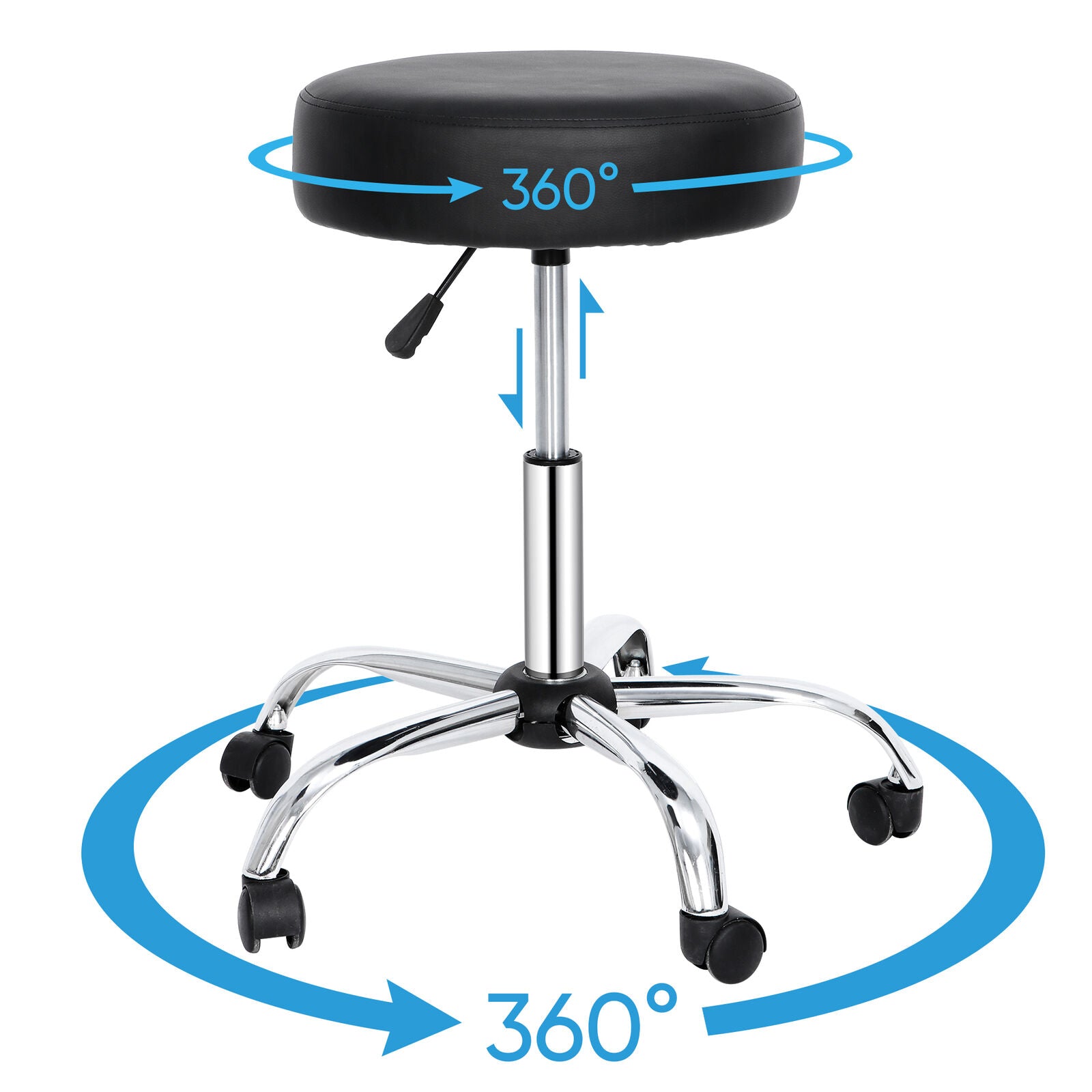 Adjustable Multi-Purpose Drafting Spa Bar Rolling Stool with Wheels Black