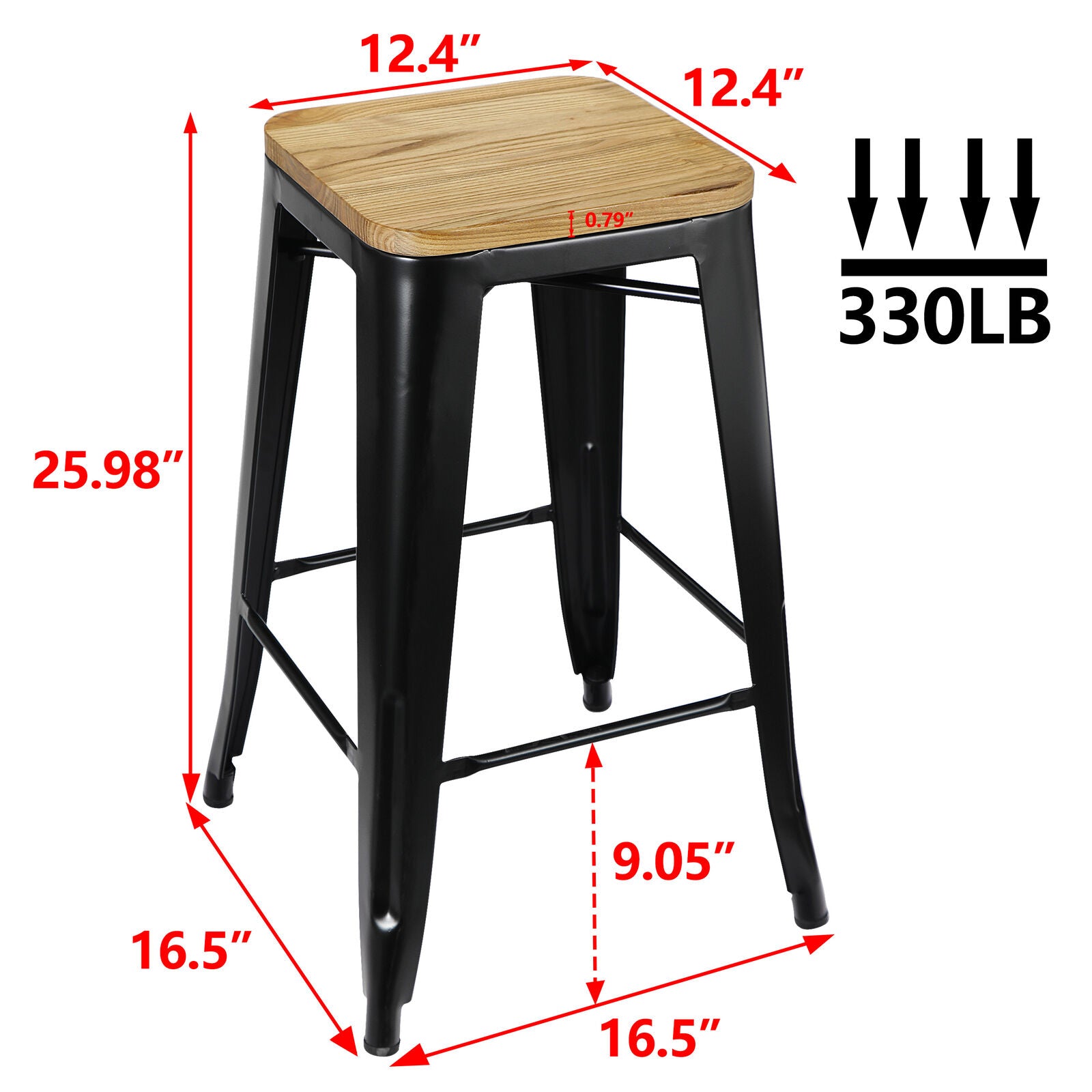 Set of 4 Metal Counter Bar Stools Pub Industrial 26