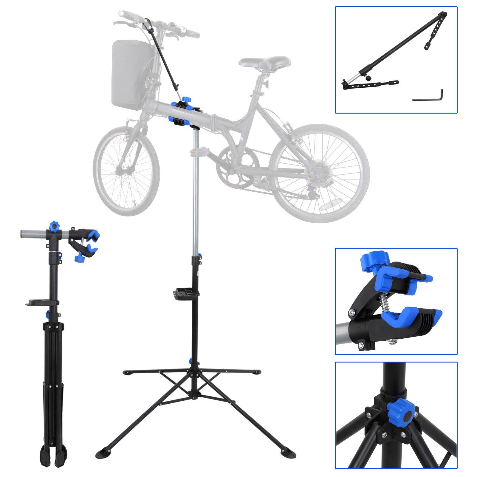 Heavy Duty Bike Repair Stand Adjustable Maintenance FoldingBike Rack w/Tool Tray