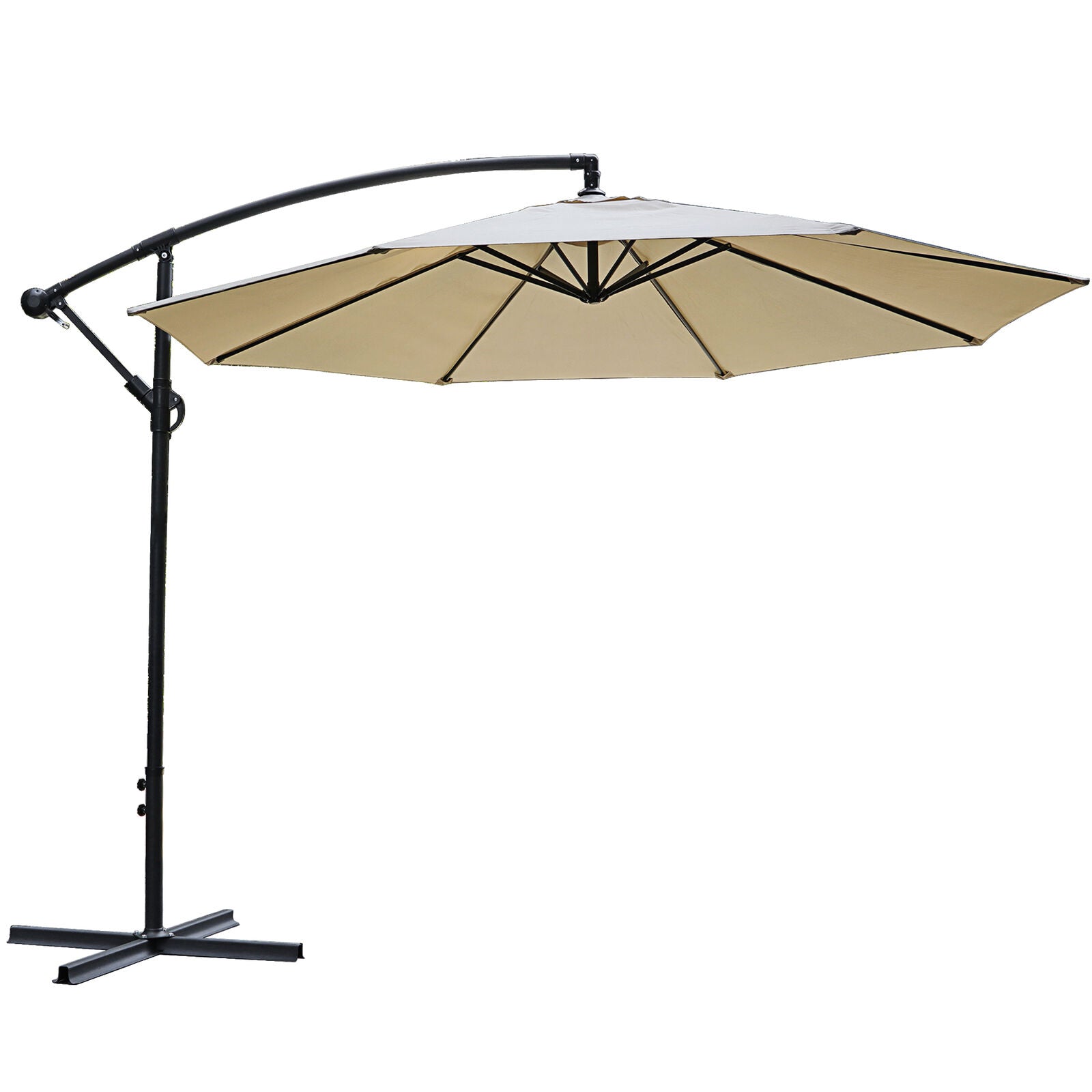 10ft Patio Umbrella Offset Market Umbrella Cantilever Hanging 8 Ribs Outdoor Tan