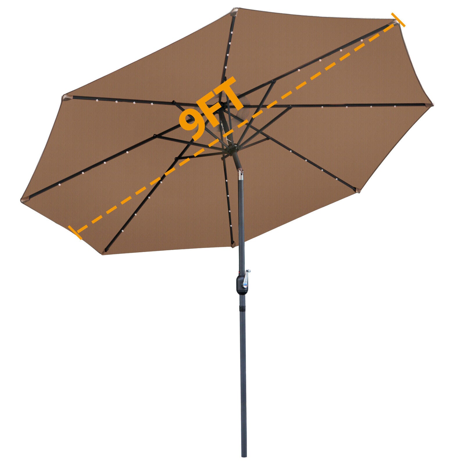 9 FT Tan Solar Powered Patio Umbrella 32LED Solar Umbrella w/ Tilt and Crank