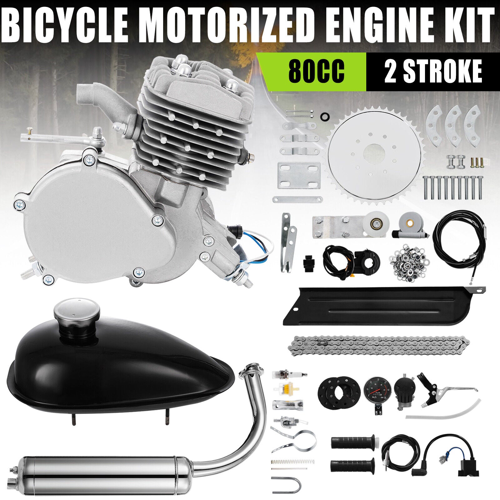 Full Set 80cc Bike Bicycle Motorized 2 Stroke Petrol Gas Motor Engine Kit Set