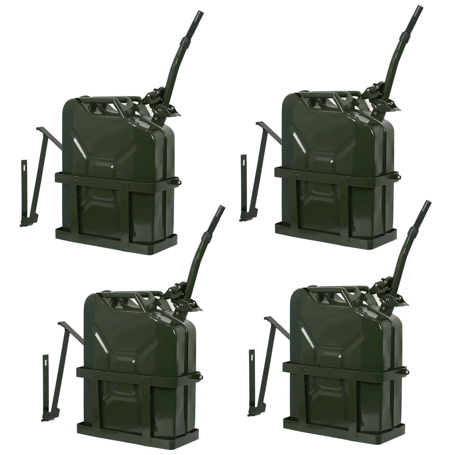 4x Jerry Can 5 Gallon 20L Oil Army Backup Military Metal Steel Tank w/ Holder