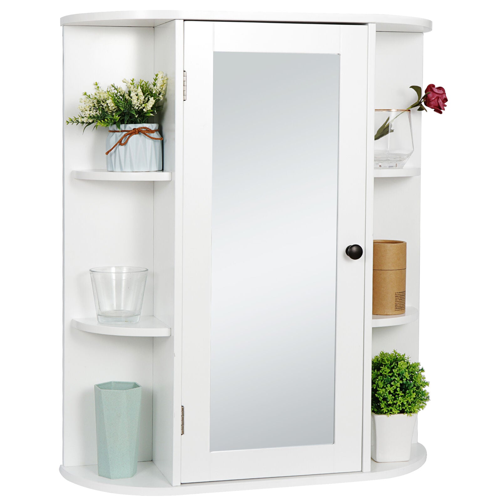 Bathroom Cabinet, Single Door Wall Mount Medicine Cabinet with Mirror White