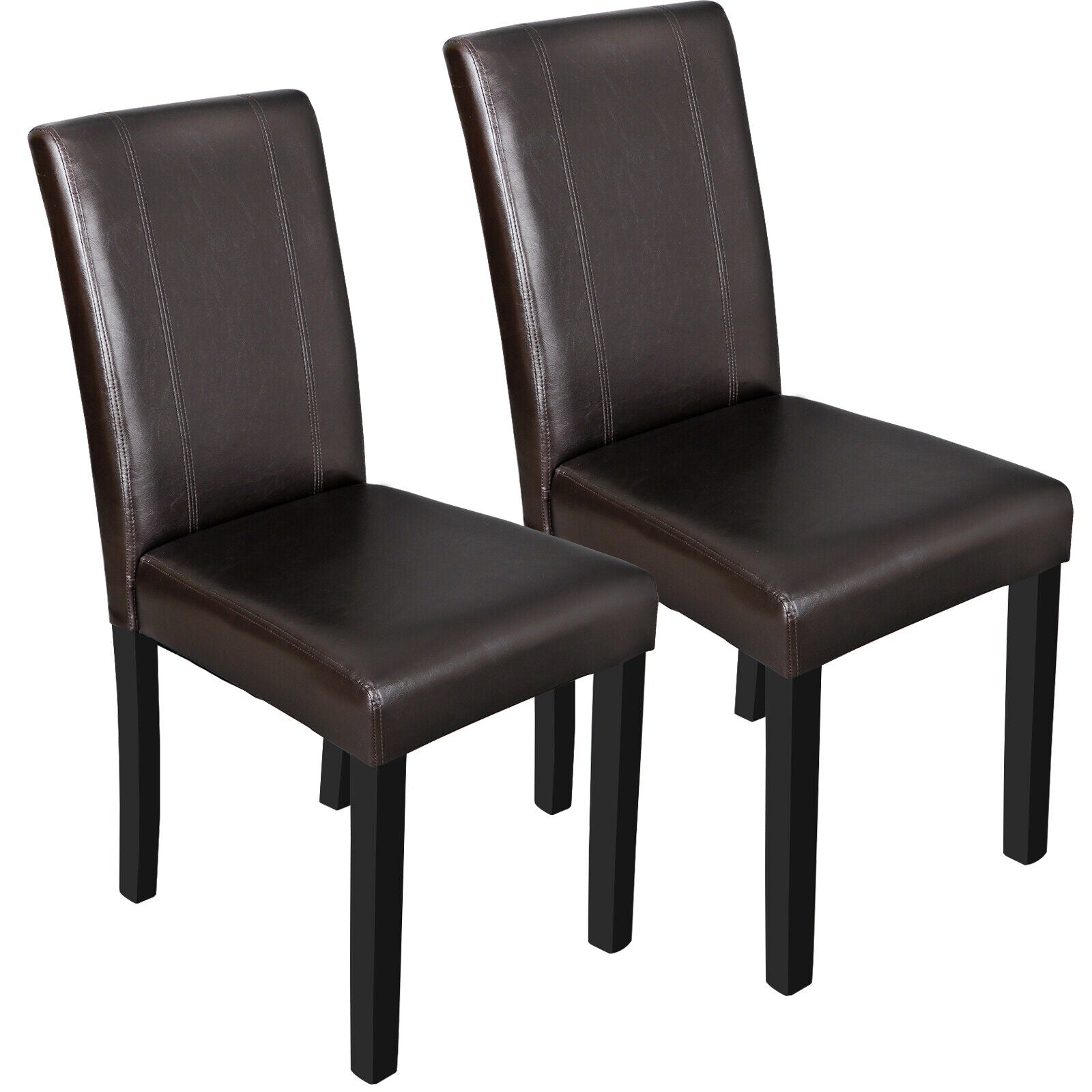 Dining Parson Chair Set of 2 Armless Kitchen Room Brown Leather Backrest Elegant