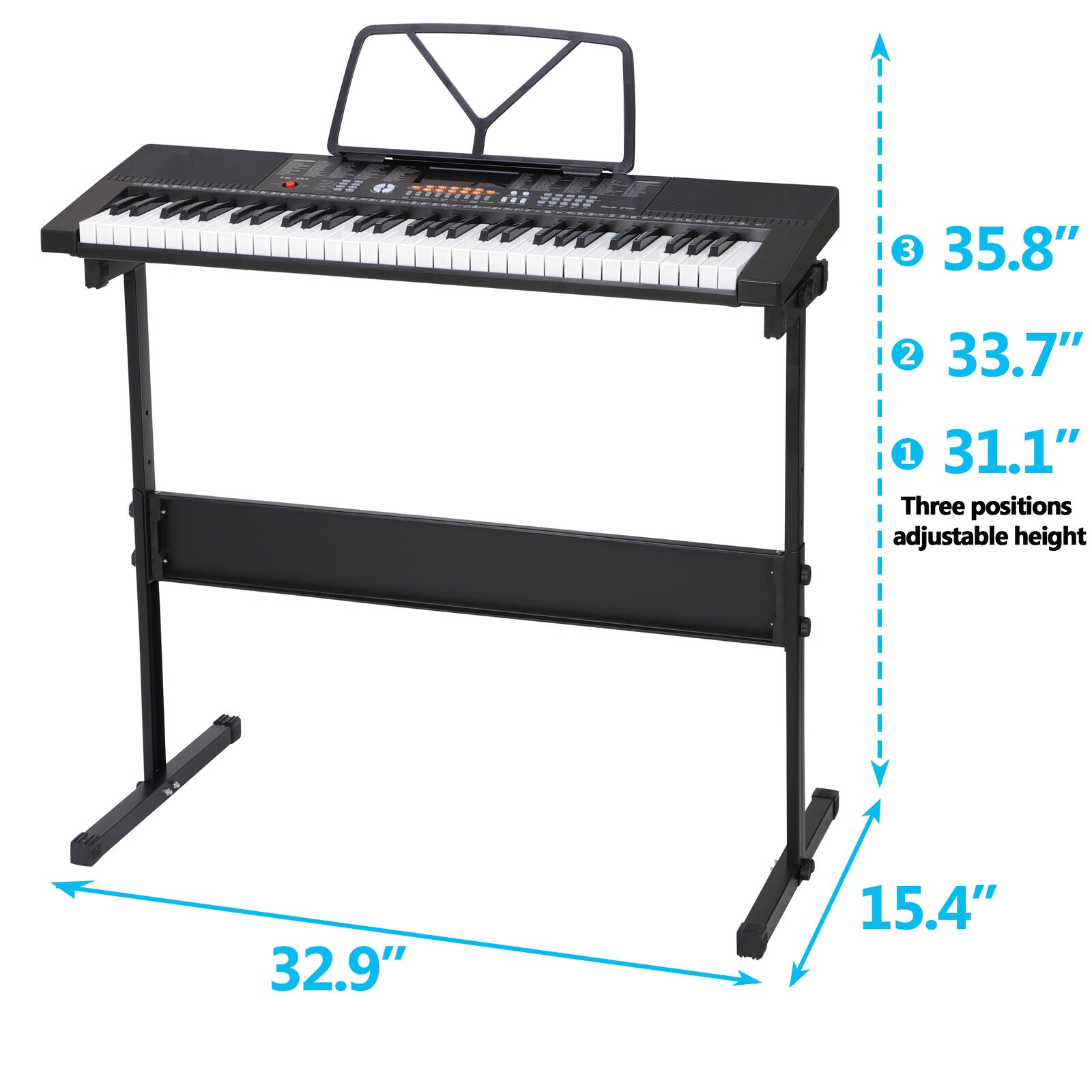 61 Key Portable Electronic Keyboard Piano with Stand Stool Headphones Microphone