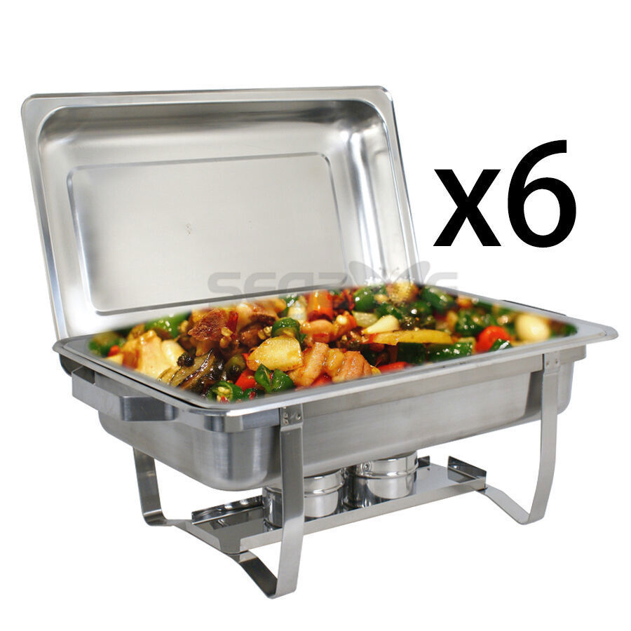 6 Pack 8QT Chafing Dish Stainless Steel Chafer Catering Food Warmer Buffet Set