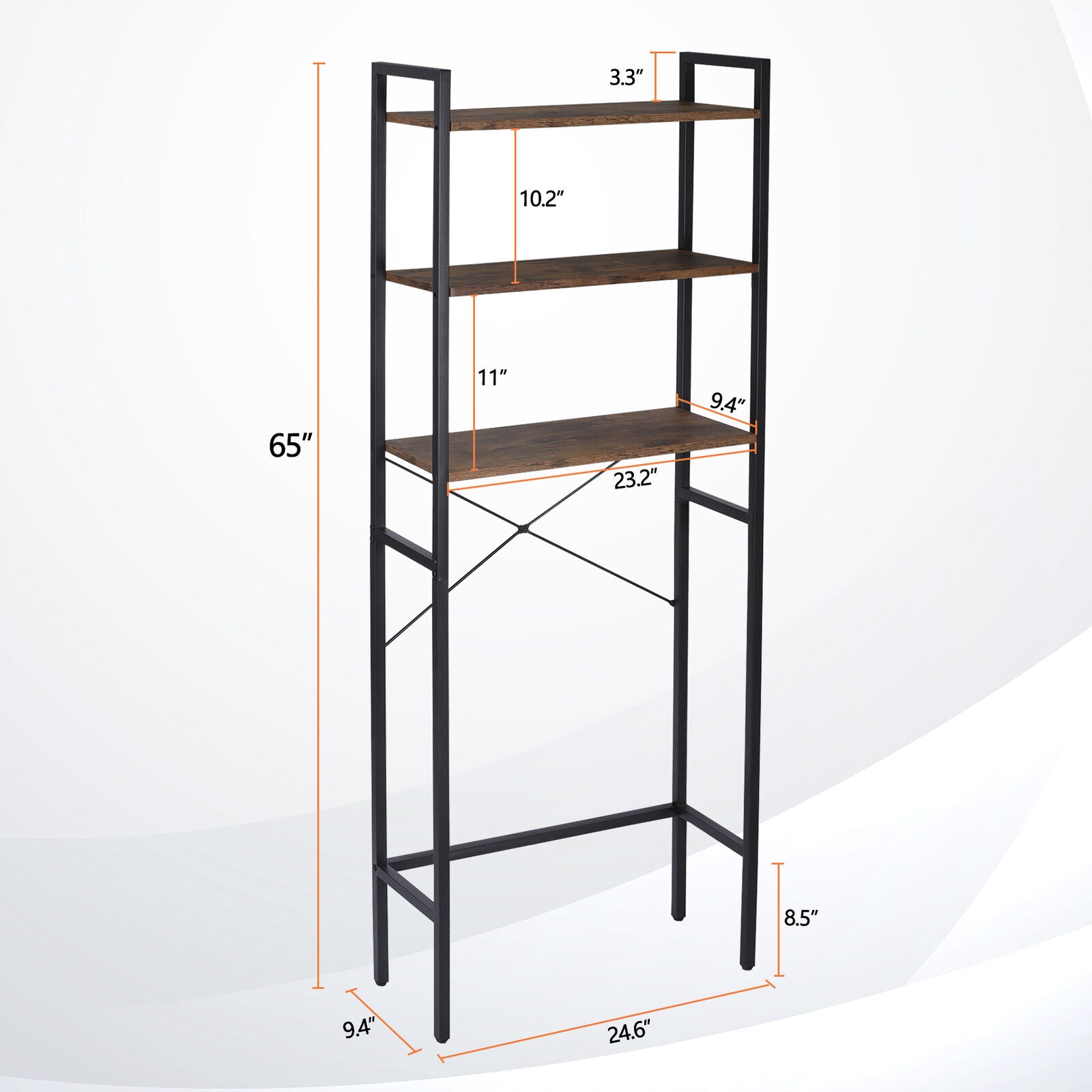 3-Tier Over The Toilet Storage MDF Bathroom Organizer Shelves Brown Freestanding