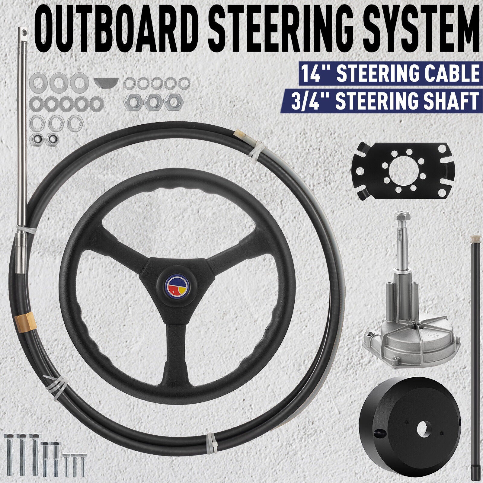 14 Feet Boat Rotary Steering System Outboard Kit Marine With 13.5