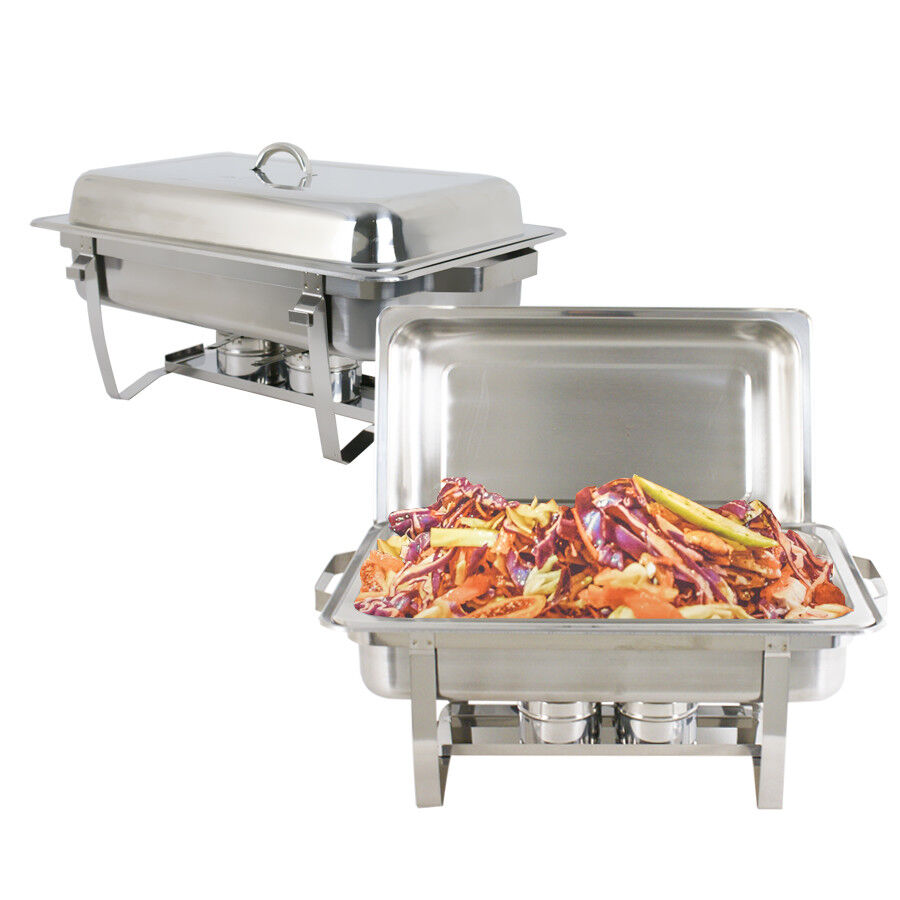 New 2 Pack of 8 Quart Stainless Steel Rectangular Chafing Dish Full Size