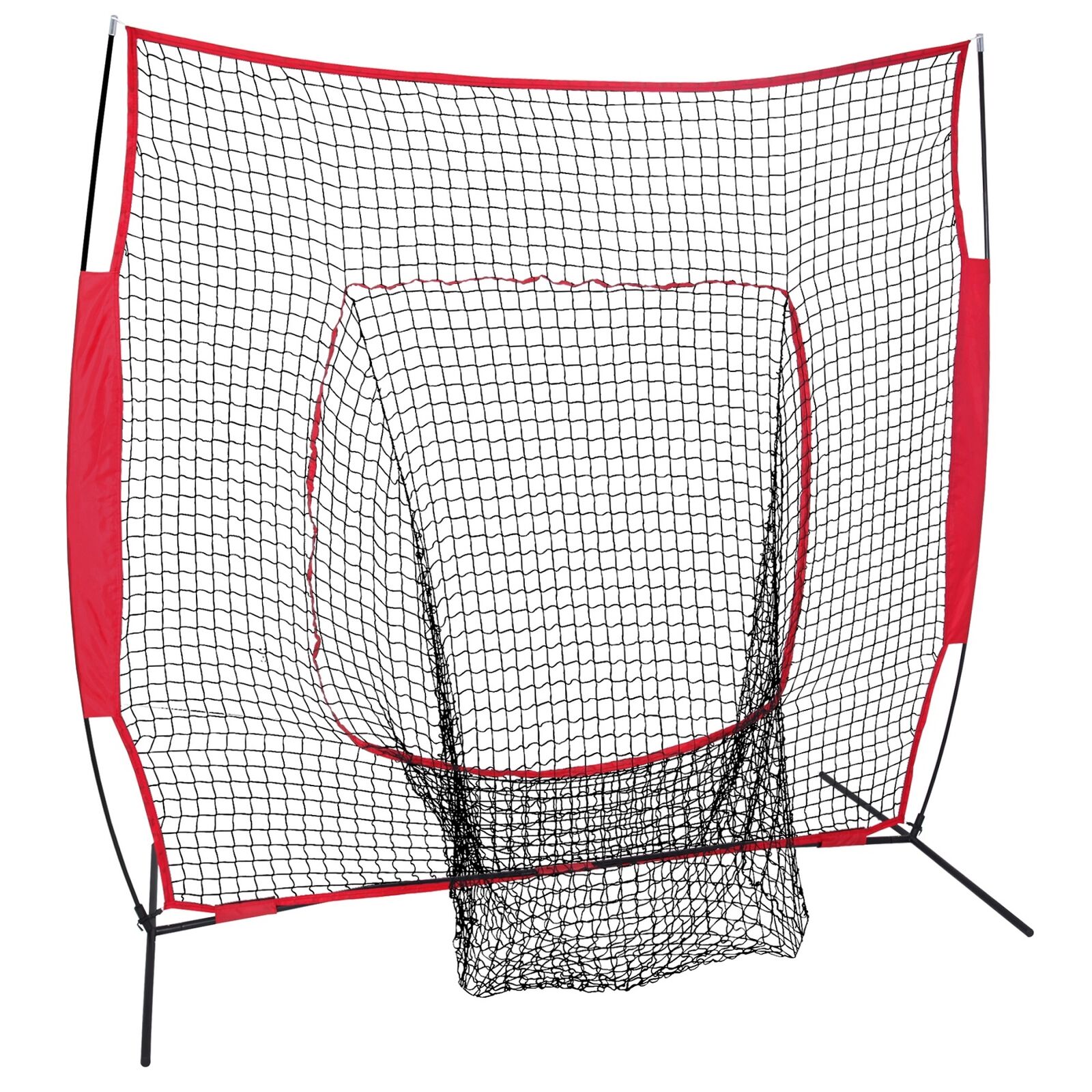 7x7 Hitting Baseball Softball Practice Net Bundle with Red Bag + Ball Caddy